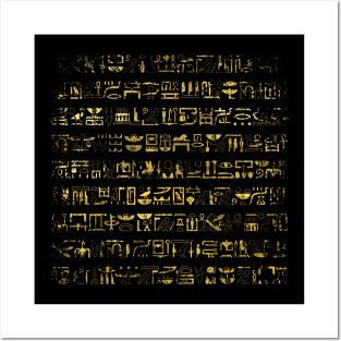 Golden Egyptian hieroglyphs Posters and Art